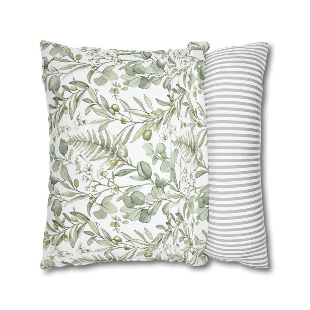 Botanical Greenery Square Pillowcase — Watercolour Eucalyptus & Fern Throw Pillow Cover