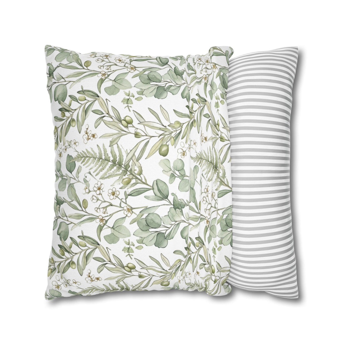 Botanical Greenery Square Pillowcase — Watercolour Eucalyptus & Fern Throw Pillow Cover