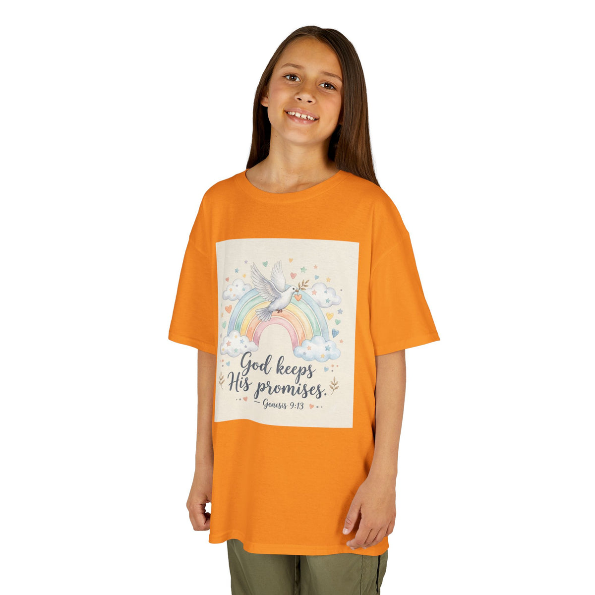 Christian Kids T-Shirt — "God Keeps His Promises" Rainbow Dove Tee | Psalm 145:13