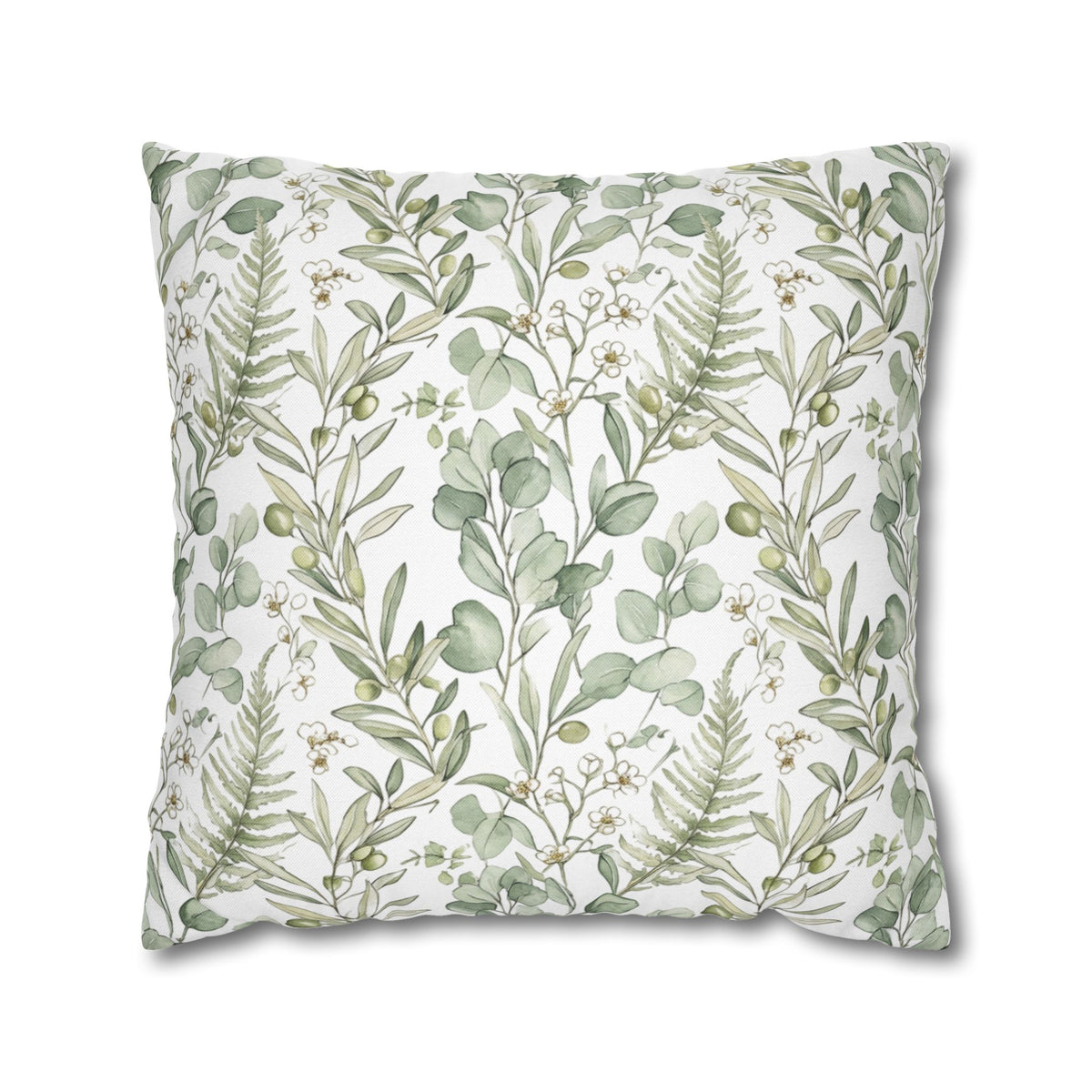 Botanical Greenery Square Pillowcase — Watercolour Eucalyptus & Fern Throw Pillow Cover