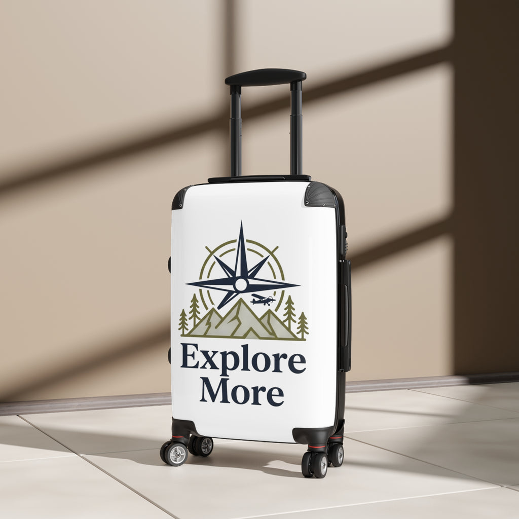 Suitcase — "Explore More" Travel Carry-On with Compass & Mountain Graphic