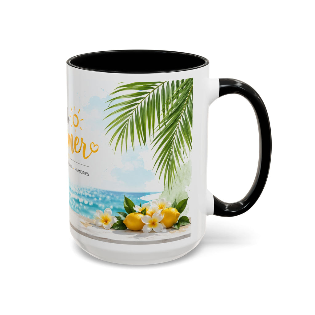 Hello Summer Accent Coffee Mug — Beach Vibes Lemon Palm Coastal Ceramic Mug (11/15oz)