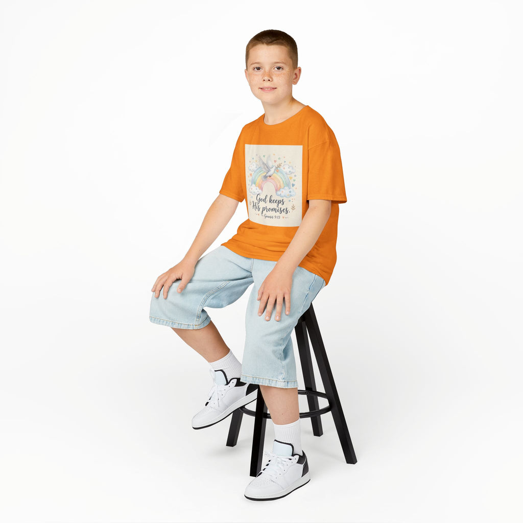 Christian Kids T-Shirt — "God Keeps His Promises" Rainbow Dove Tee | Psalm 145:13