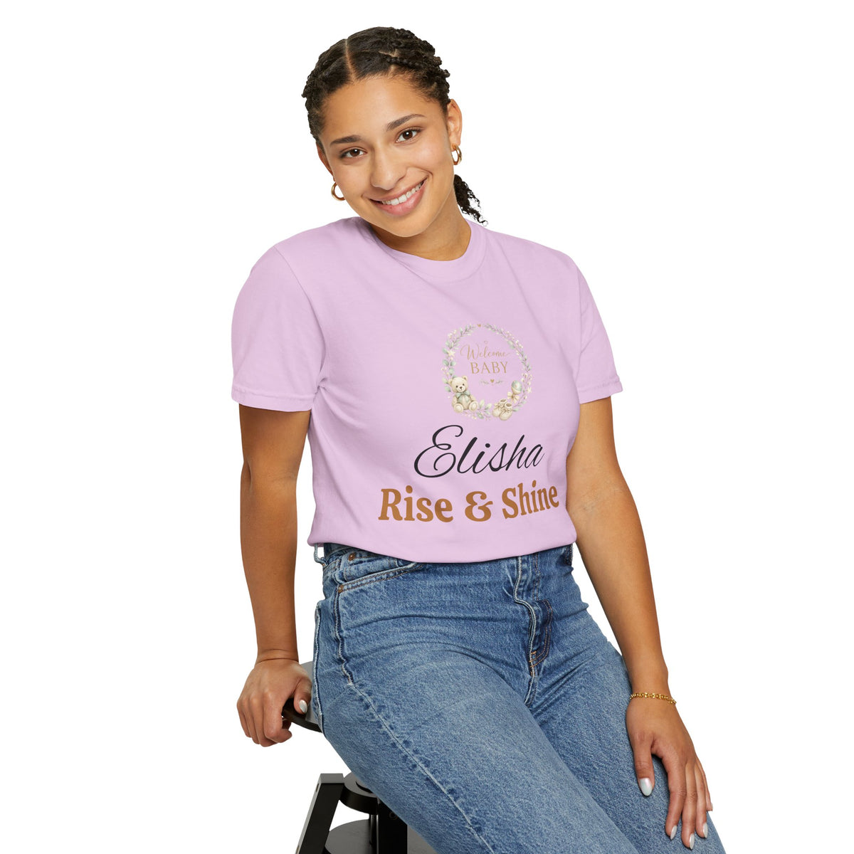 Personalized 'Rise & Shine' T-Shirt — Custom Name Floral Monogram Tee