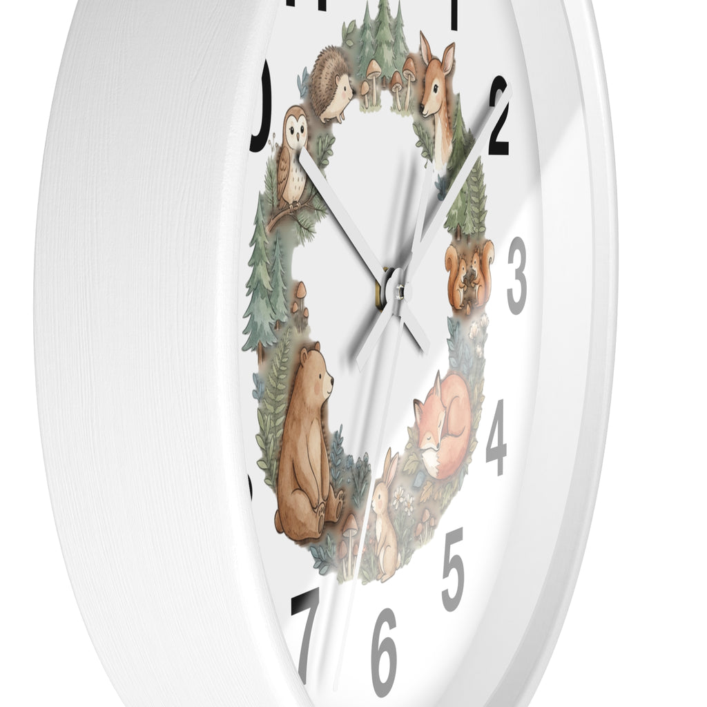Woodland Animals Wreath Wall Clock — Cute Forest Nursery Clock
