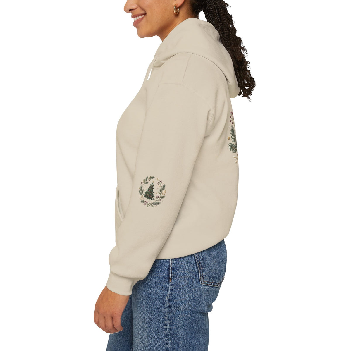 Christmas Tree Wreath Hoodie — Festive Botanical Sweatshirt, 50/50 Cotton-Poly, Unisex