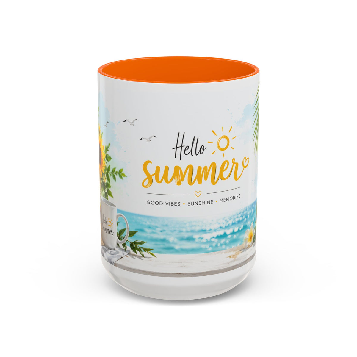 Hello Summer Accent Coffee Mug — Beach Vibes Lemon Palm Coastal Ceramic Mug (11/15oz)