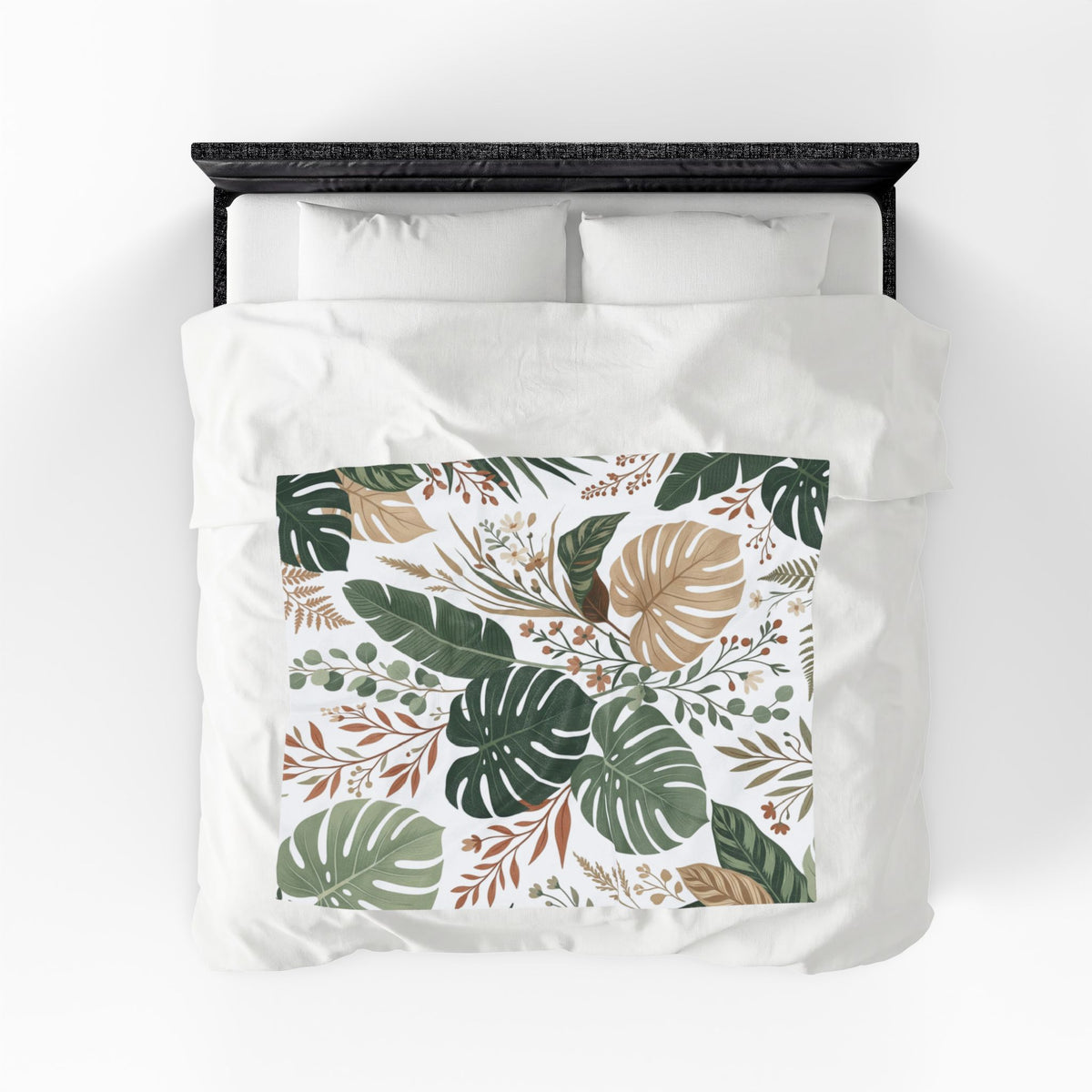 Botanical Monstera Velveteen Plush Blanket – Tropical Leaf Throw for Cozy Home Décor