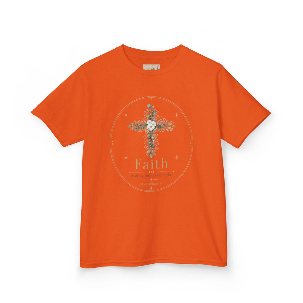 Kids Tee — Floral Cross “Faith” Christian Shirt for Children (Easter, Baptism, Church)
