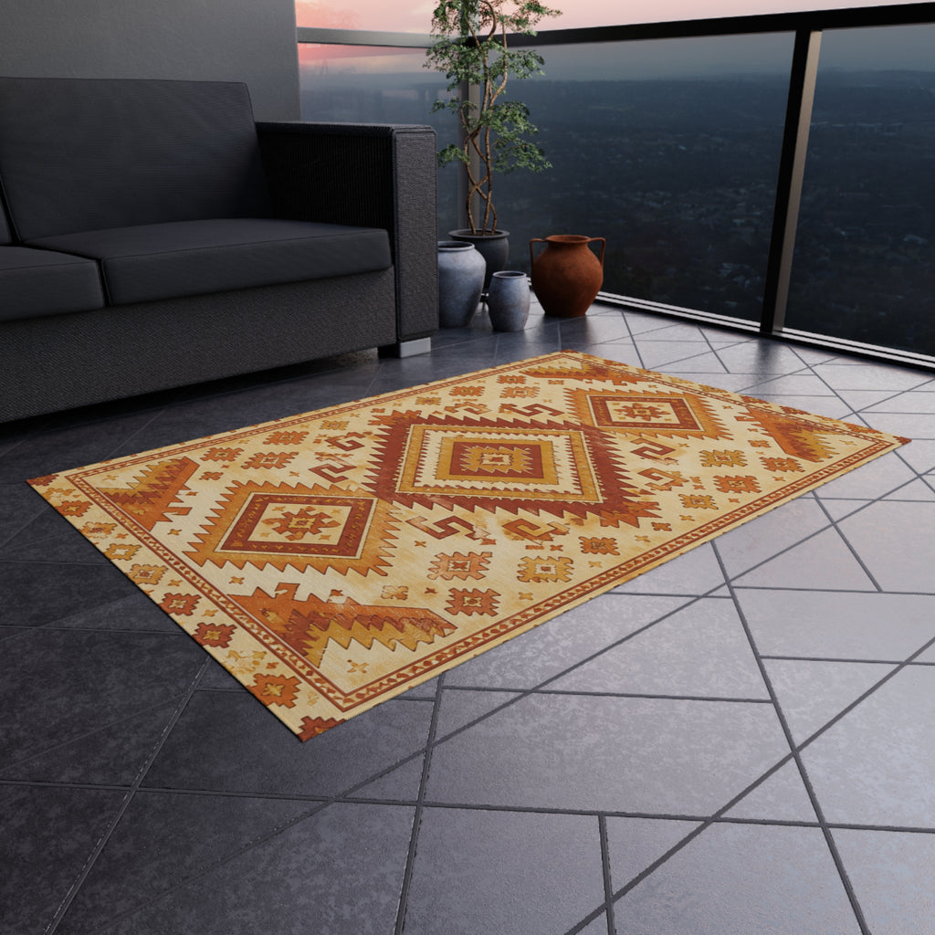 Southwestern Outdoor Rug — Rust & Gold Geometric Patio Mat