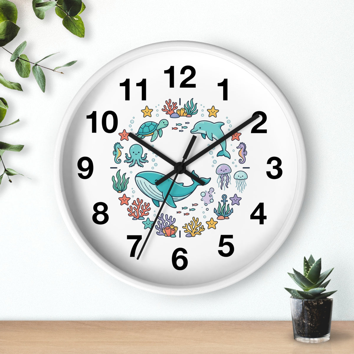 Underwater Friends Wall Clock — Cute Whale, Turtle & Dolphin Ocean Nursery Clock