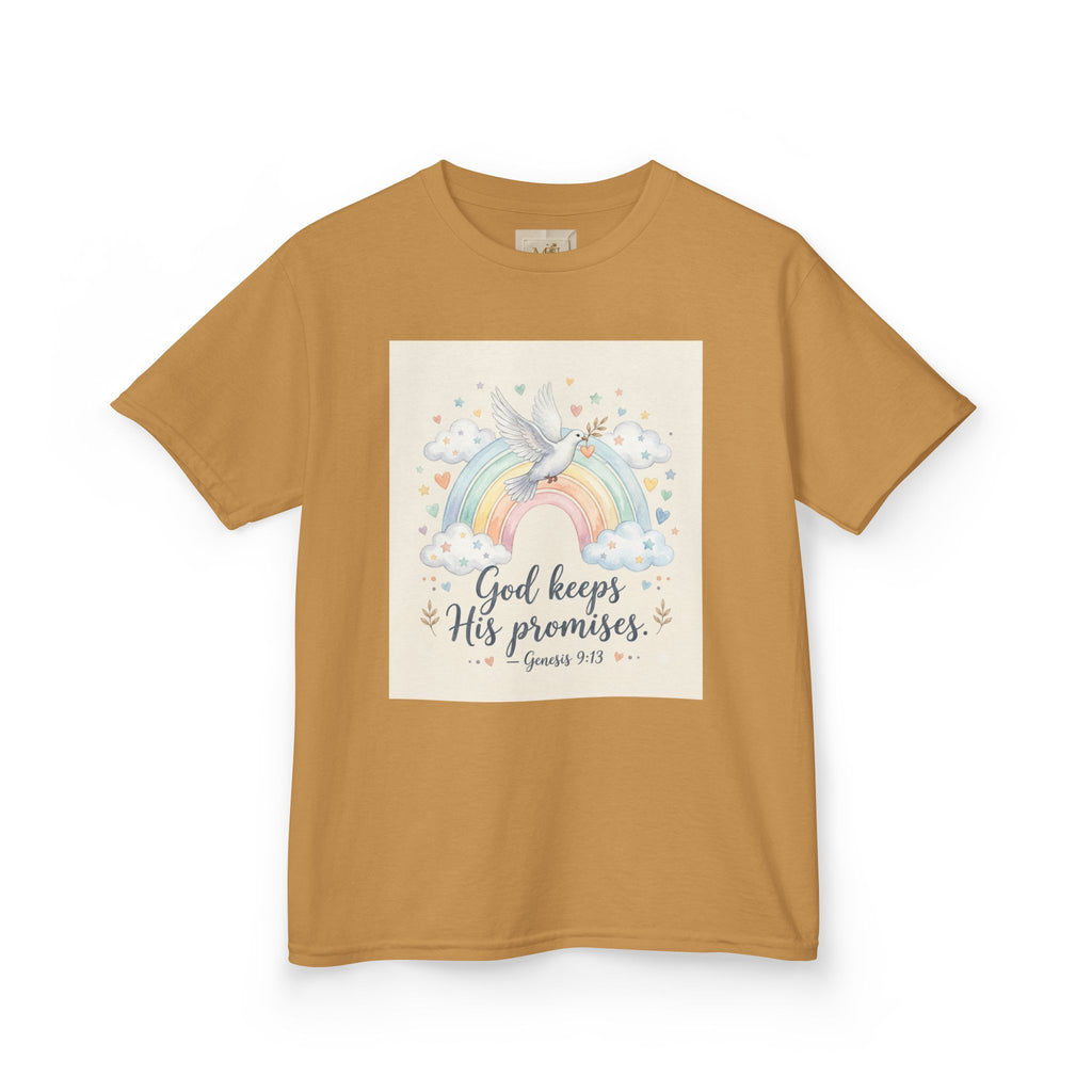 Christian Kids T-Shirt — "God Keeps His Promises" Rainbow Dove Tee | Psalm 145:13