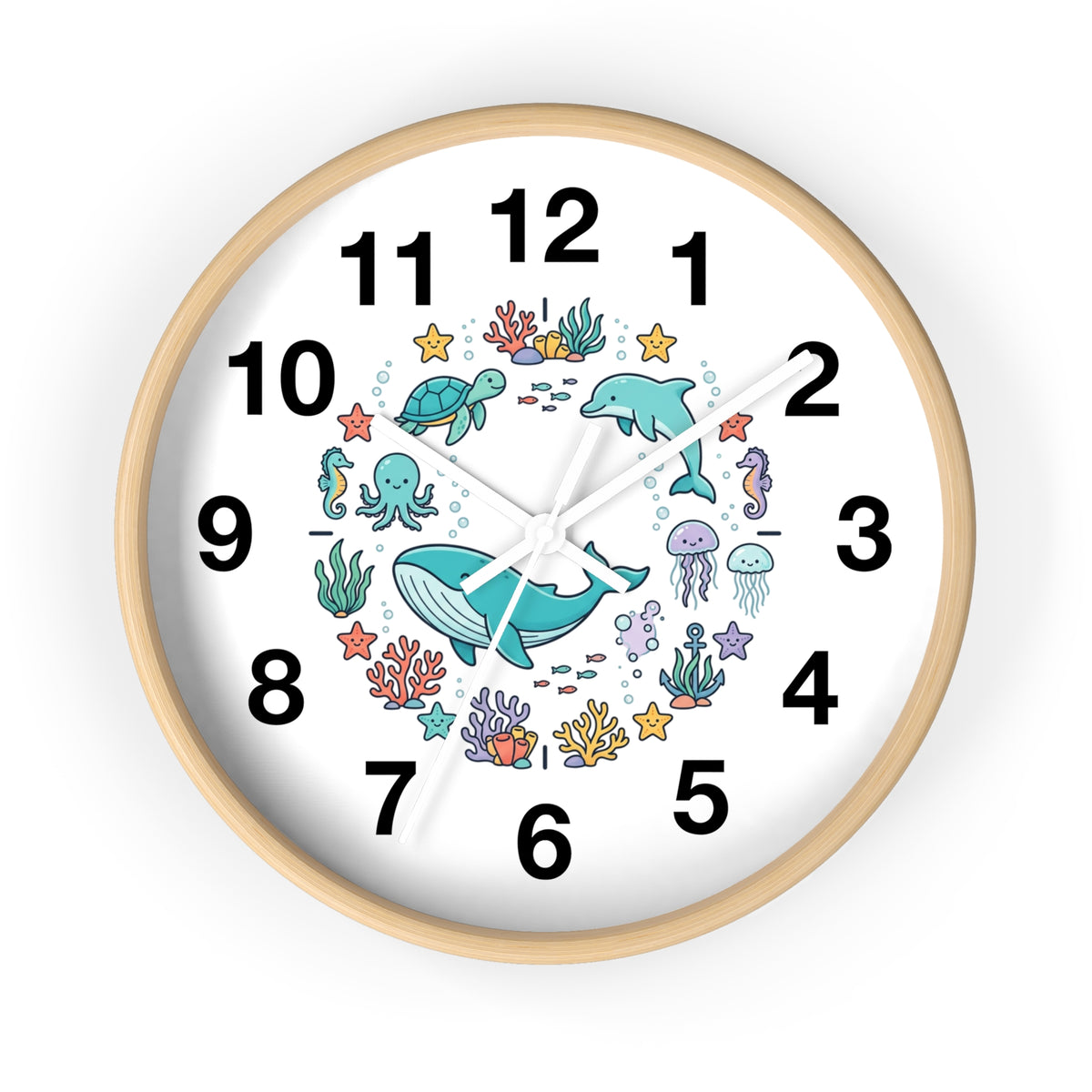 Underwater Friends Wall Clock — Cute Whale, Turtle & Dolphin Ocean Nursery Clock