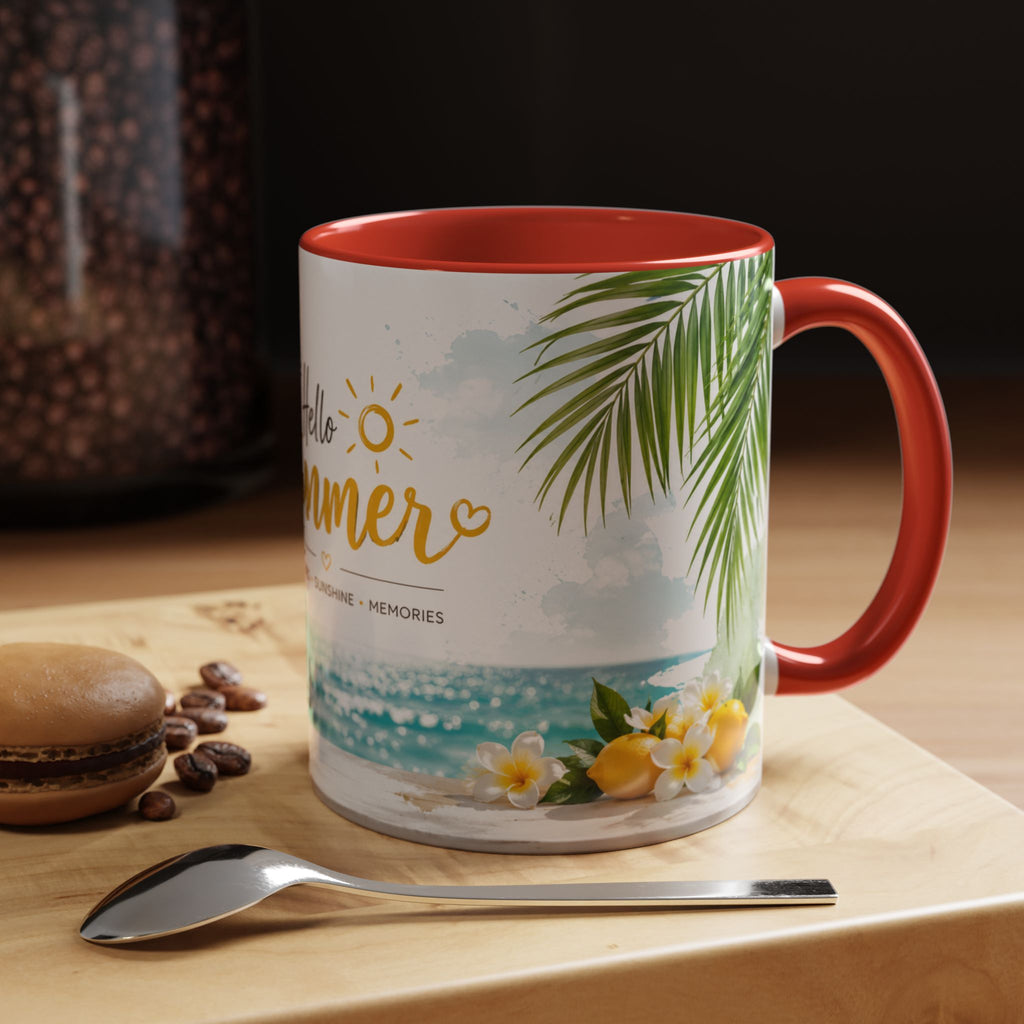 Hello Summer Accent Coffee Mug — Beach Vibes Lemon Palm Coastal Ceramic Mug (11/15oz)
