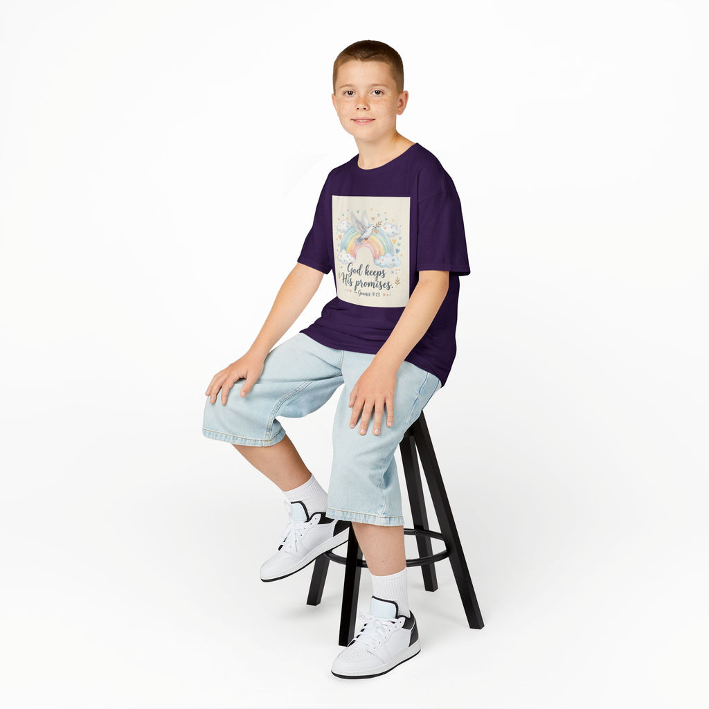 Christian Kids T-Shirt — "God Keeps His Promises" Rainbow Dove Tee | Psalm 145:13