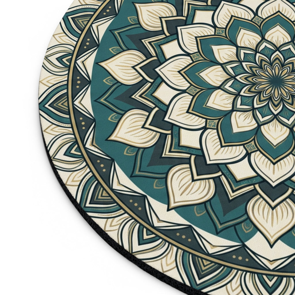 Teal Mandala Round Mouse Pad — Boho Desk Mat for Home Office, Meditation & Gifting