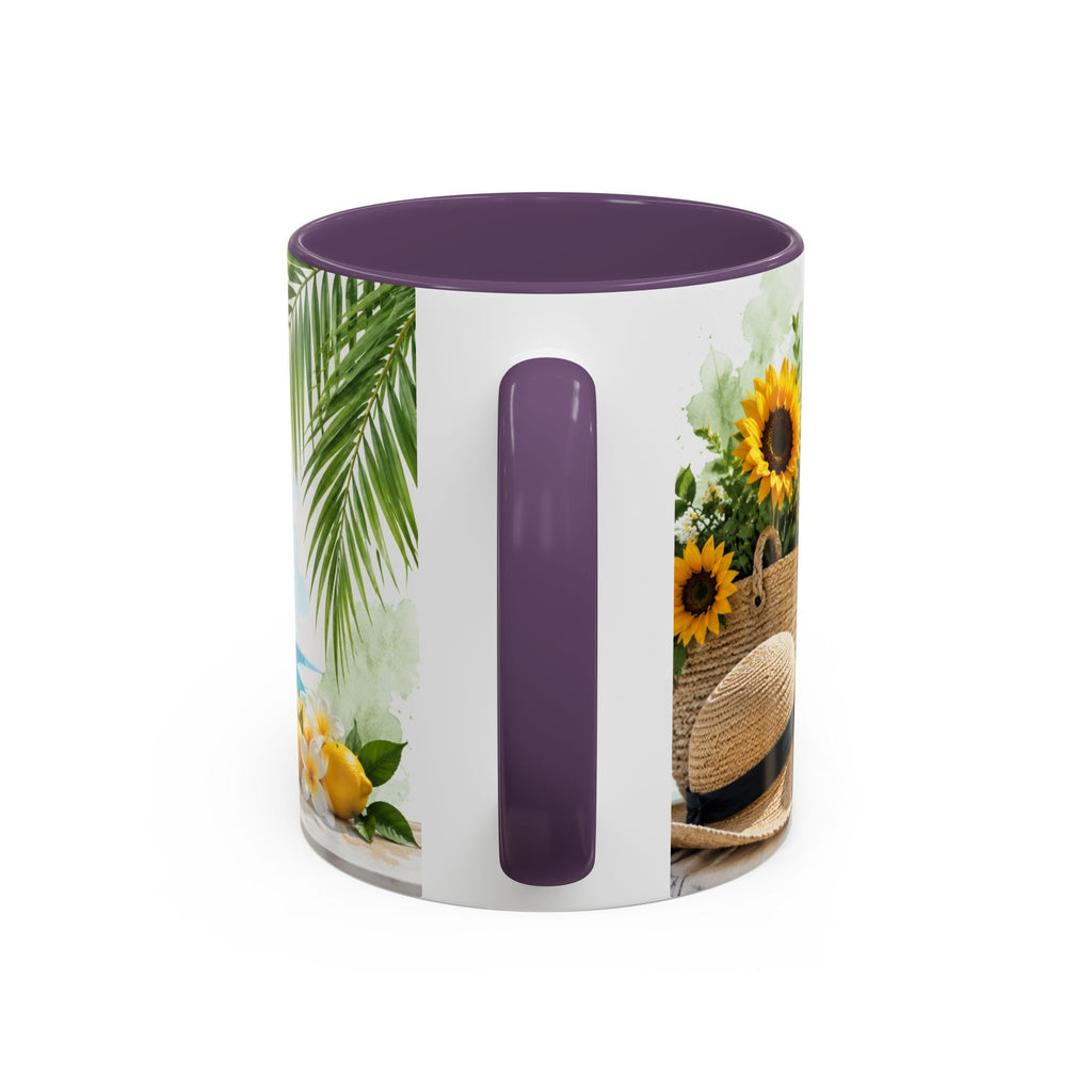Hello Summer Accent Coffee Mug — Beach Vibes Lemon Palm Coastal Ceramic Mug (11/15oz)