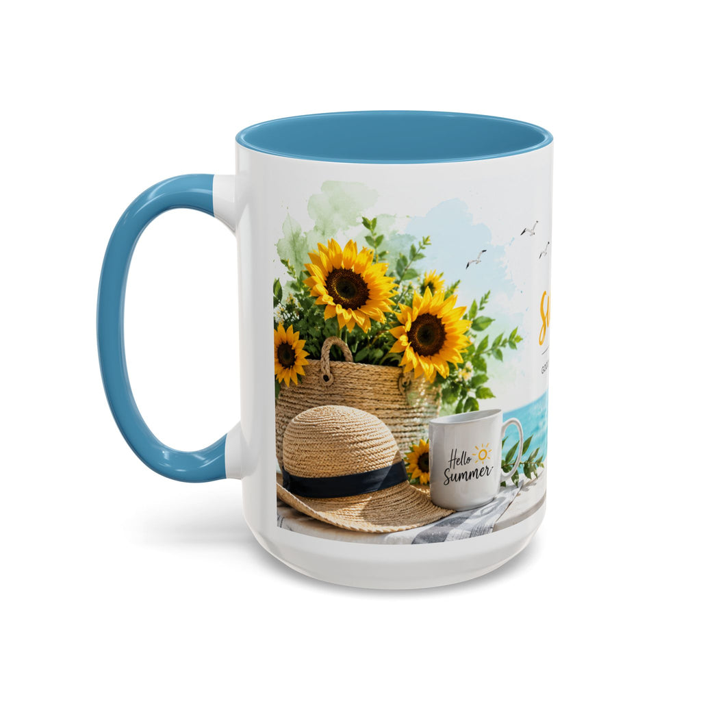 Hello Summer Accent Coffee Mug — Beach Vibes Lemon Palm Coastal Ceramic Mug (11/15oz)