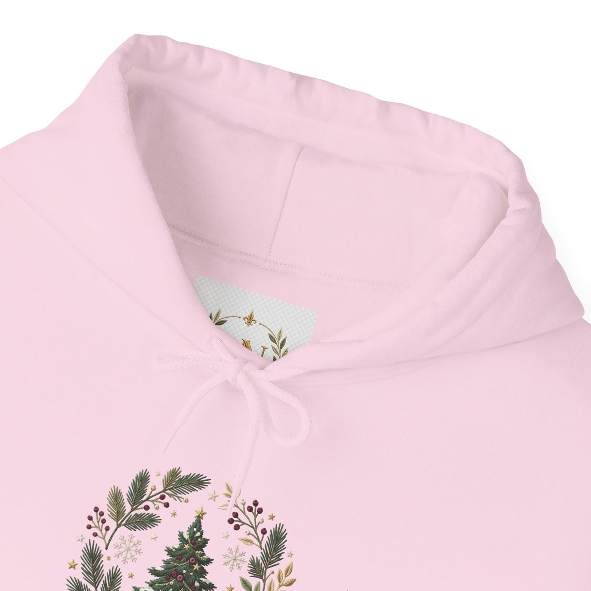 Christmas Tree Wreath Hoodie — Festive Botanical Sweatshirt, 50/50 Cotton-Poly, Unisex