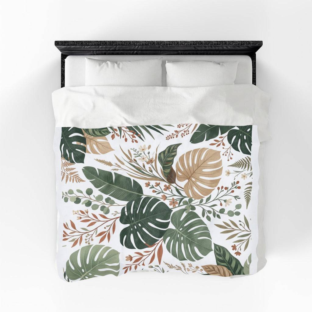 Botanical Monstera Velveteen Plush Blanket – Tropical Leaf Throw for Cozy Home Décor