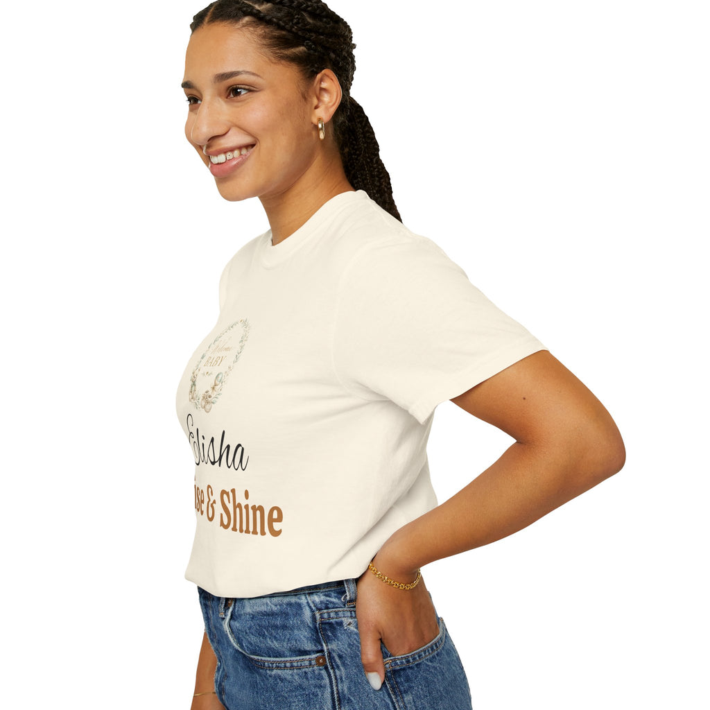 Personalized 'Rise & Shine' T-Shirt — Custom Name Floral Monogram Tee