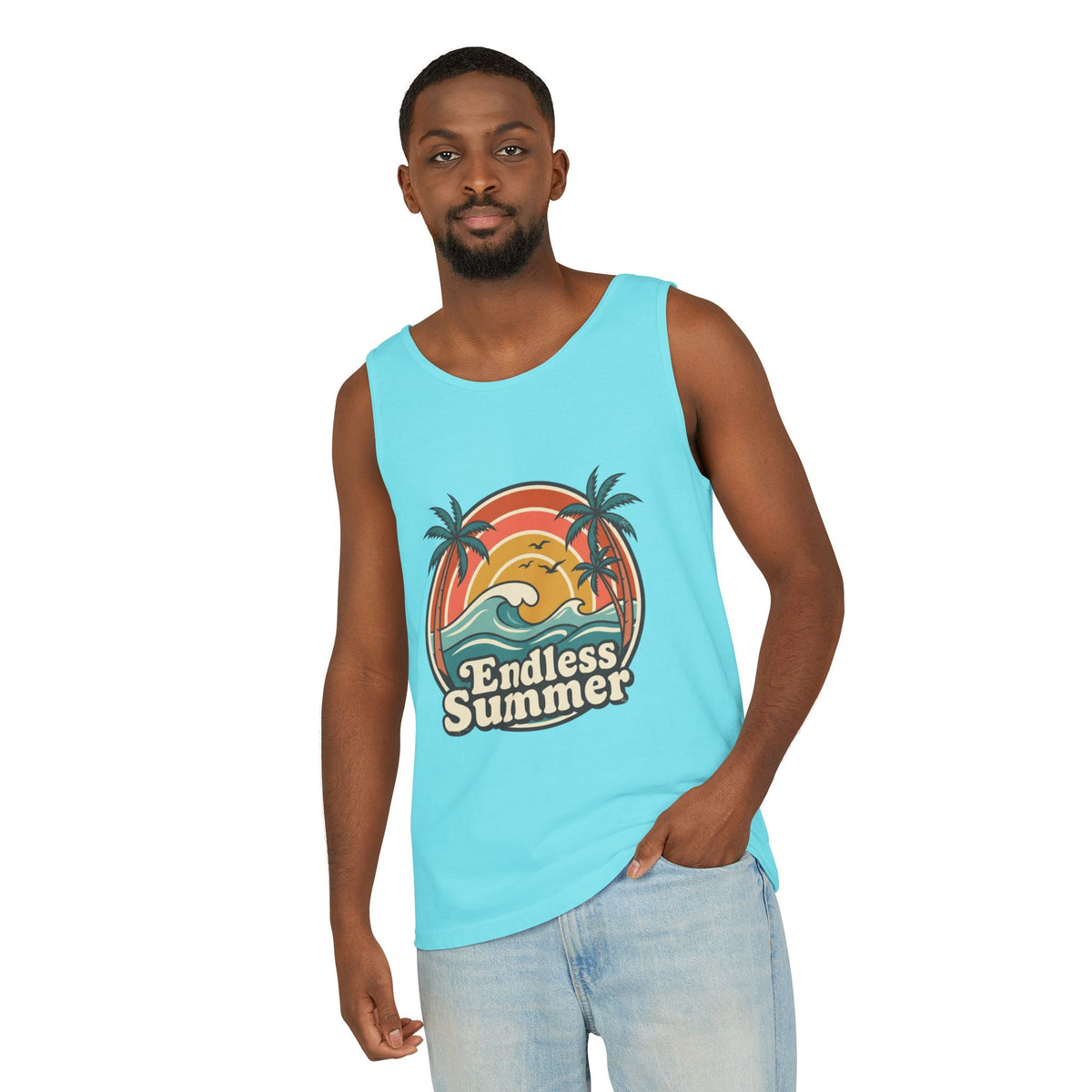 Endless Summer Tank Top — Retro Beach Palm Tree Surf Graphic