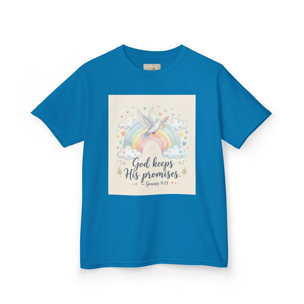 Christian Kids T-Shirt — "God Keeps His Promises" Rainbow Dove Tee | Psalm 145:13