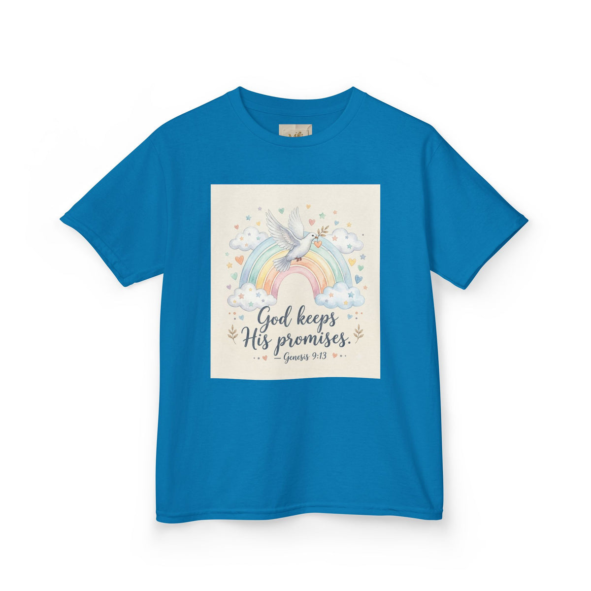 Christian Kids T-Shirt — "God Keeps His Promises" Rainbow Dove Tee | Psalm 145:13