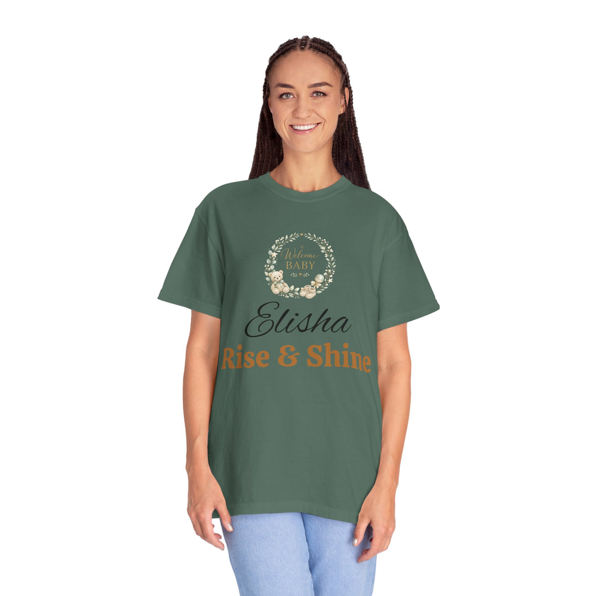 Personalized 'Rise & Shine' T-Shirt — Custom Name Floral Monogram Tee