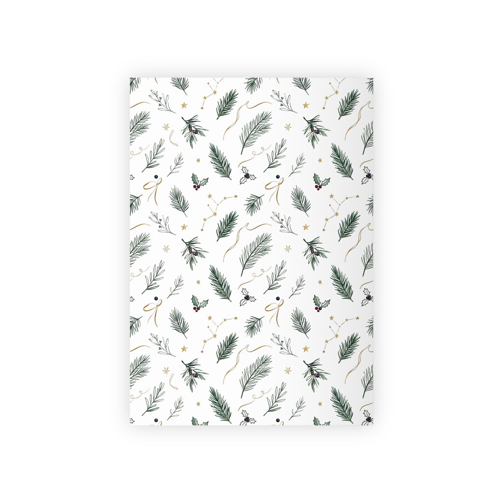 Christmas Wrapping Paper Roll — Pine Holly & Gold Botanical Gift Wrap, 95gsm Recyclable, 2 Sizes