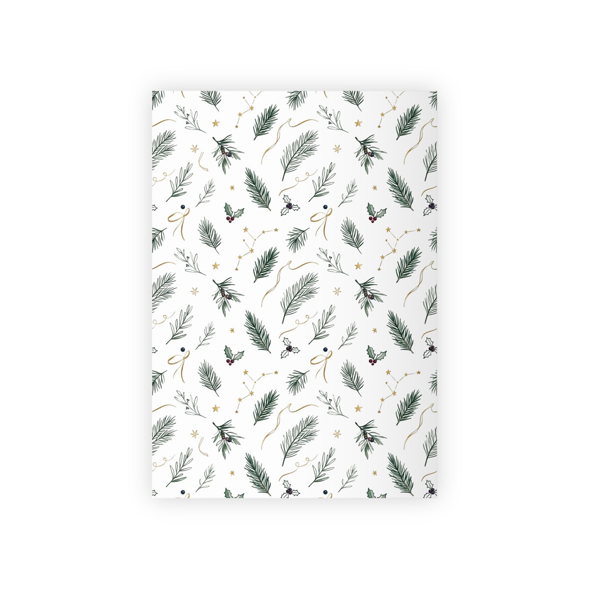 Christmas Wrapping Paper Roll — Pine Holly & Gold Botanical Gift Wrap, 95gsm Recyclable, 2 Sizes