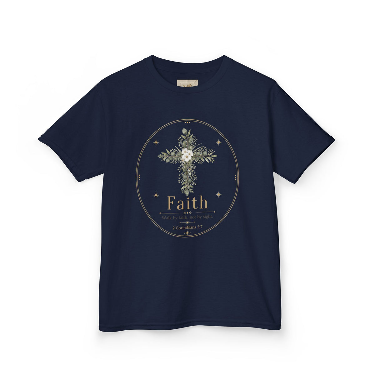 Kids Tee — Floral Cross “Faith” Christian Shirt for Children (Easter, Baptism, Church)