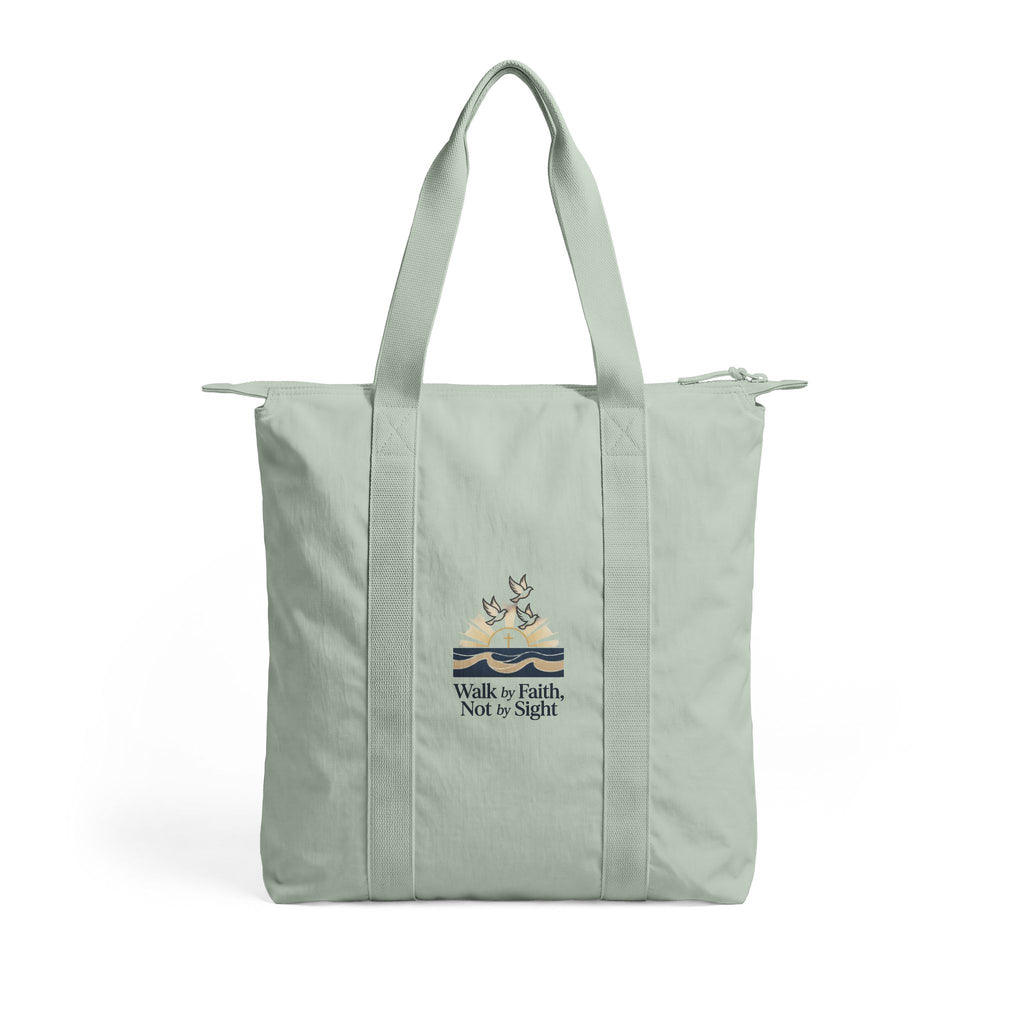 Everyday Nylon Tote Bag — Zippered Carry-All with Embroidered Detail