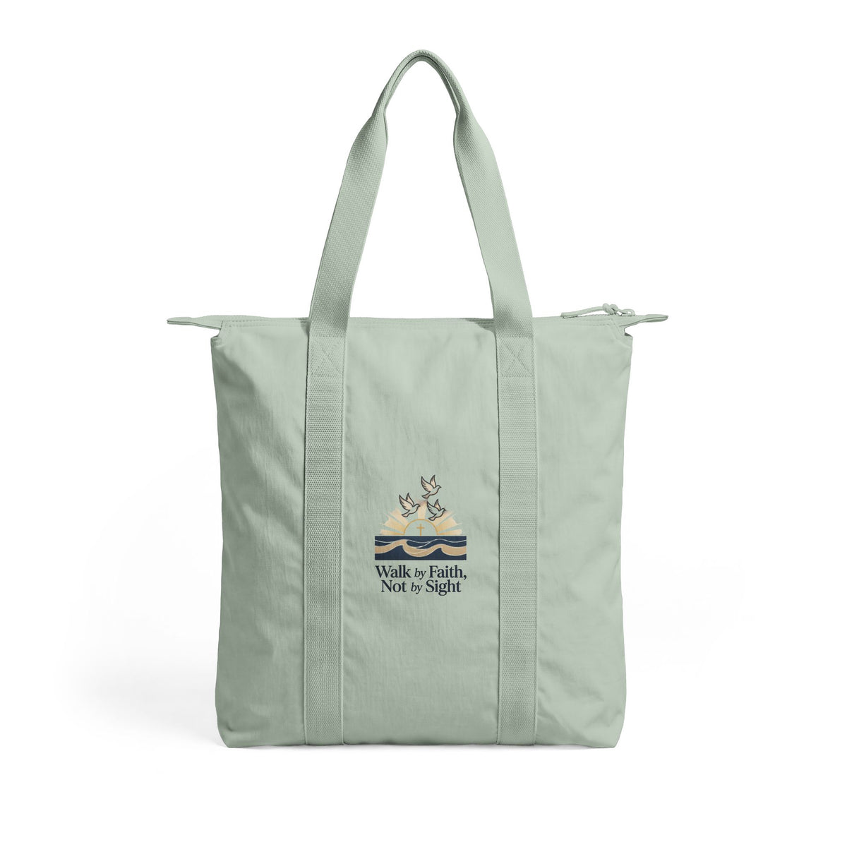 Everyday Nylon Tote Bag — Zippered Carry-All with Embroidered Detail