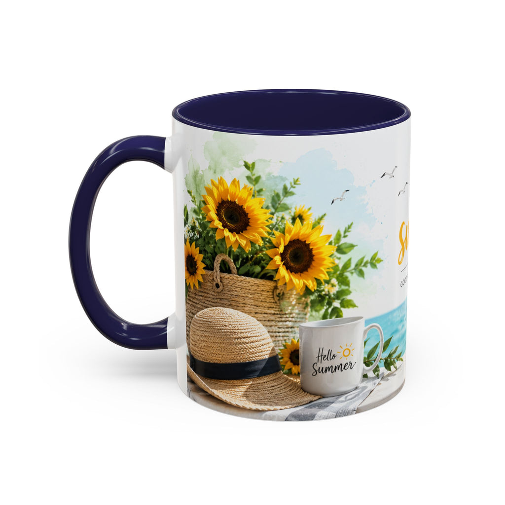 Hello Summer Accent Coffee Mug — Beach Vibes Lemon Palm Coastal Ceramic Mug (11/15oz)