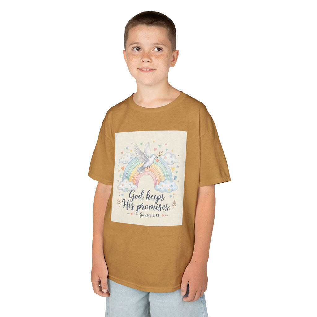 Christian Kids T-Shirt — "God Keeps His Promises" Rainbow Dove Tee | Psalm 145:13