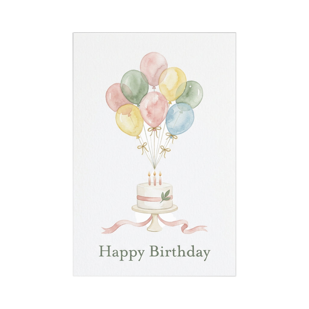 Happy Birthday Watercolour Postcards Set of 7 — Cake & Balloons Greeting Cards with Envelopes