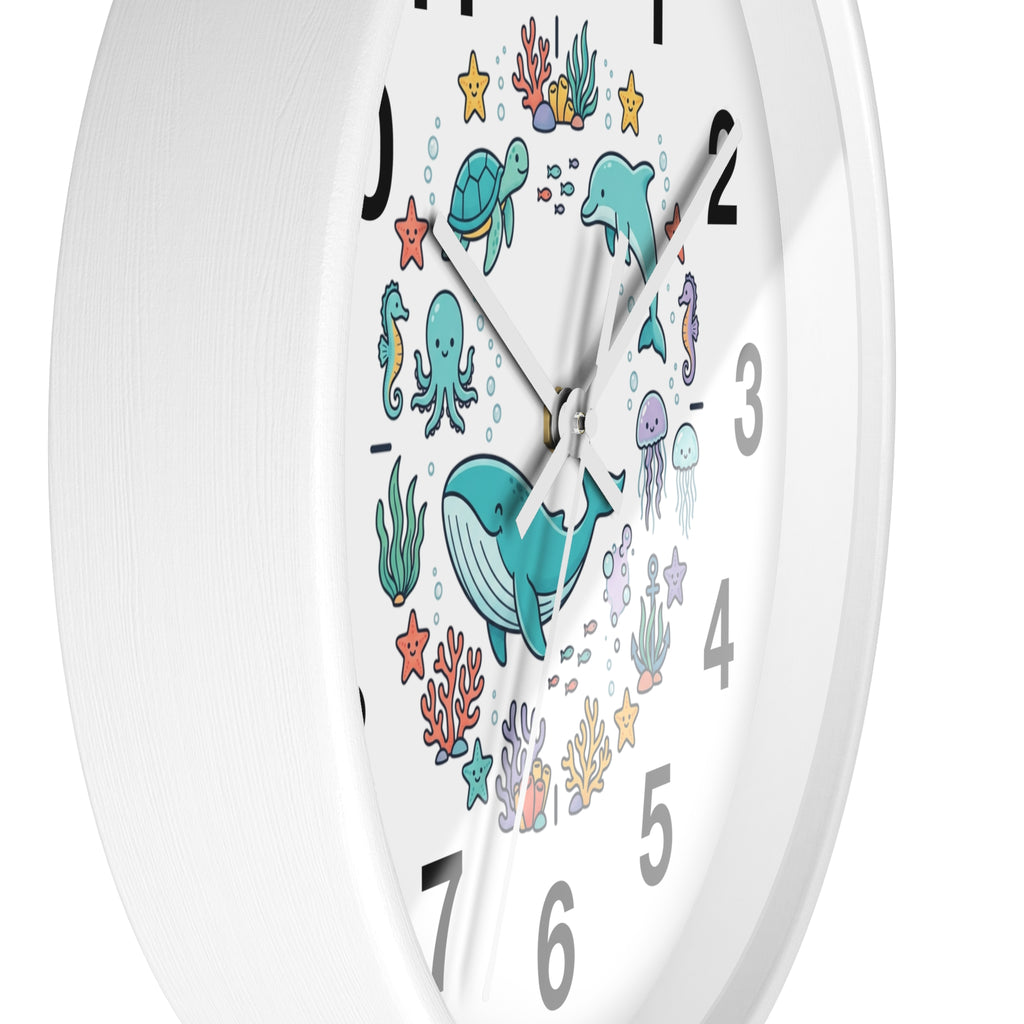Underwater Friends Wall Clock — Cute Whale, Turtle & Dolphin Ocean Nursery Clock