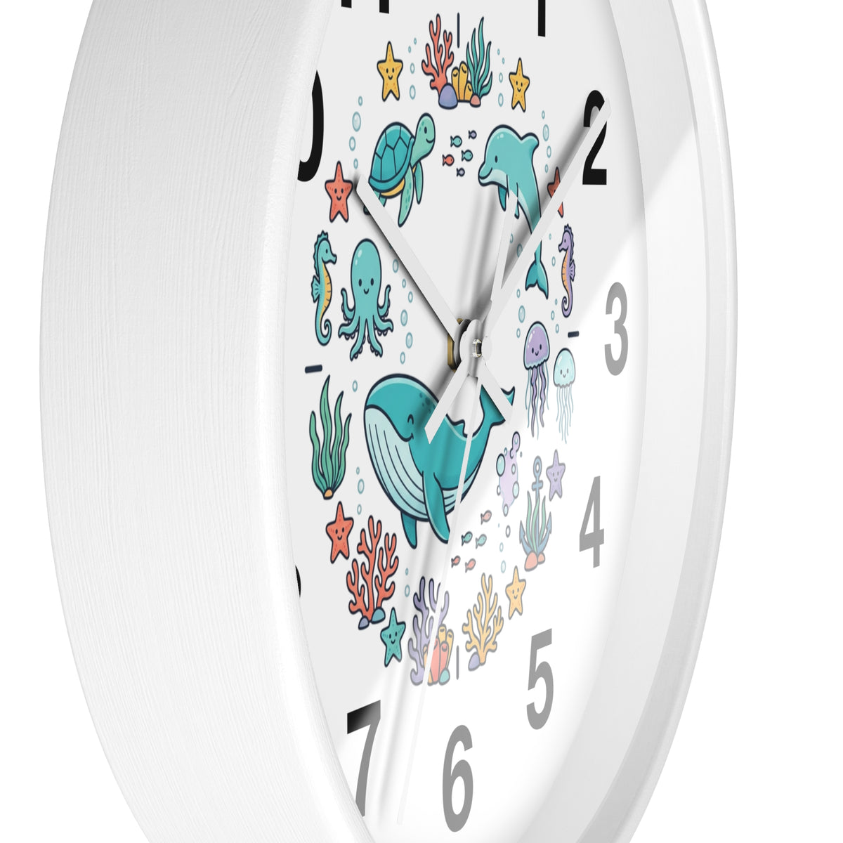 Underwater Friends Wall Clock — Cute Whale, Turtle & Dolphin Ocean Nursery Clock