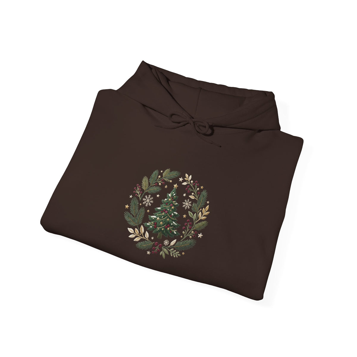 Christmas Tree Wreath Hoodie — Festive Botanical Sweatshirt, 50/50 Cotton-Poly, Unisex