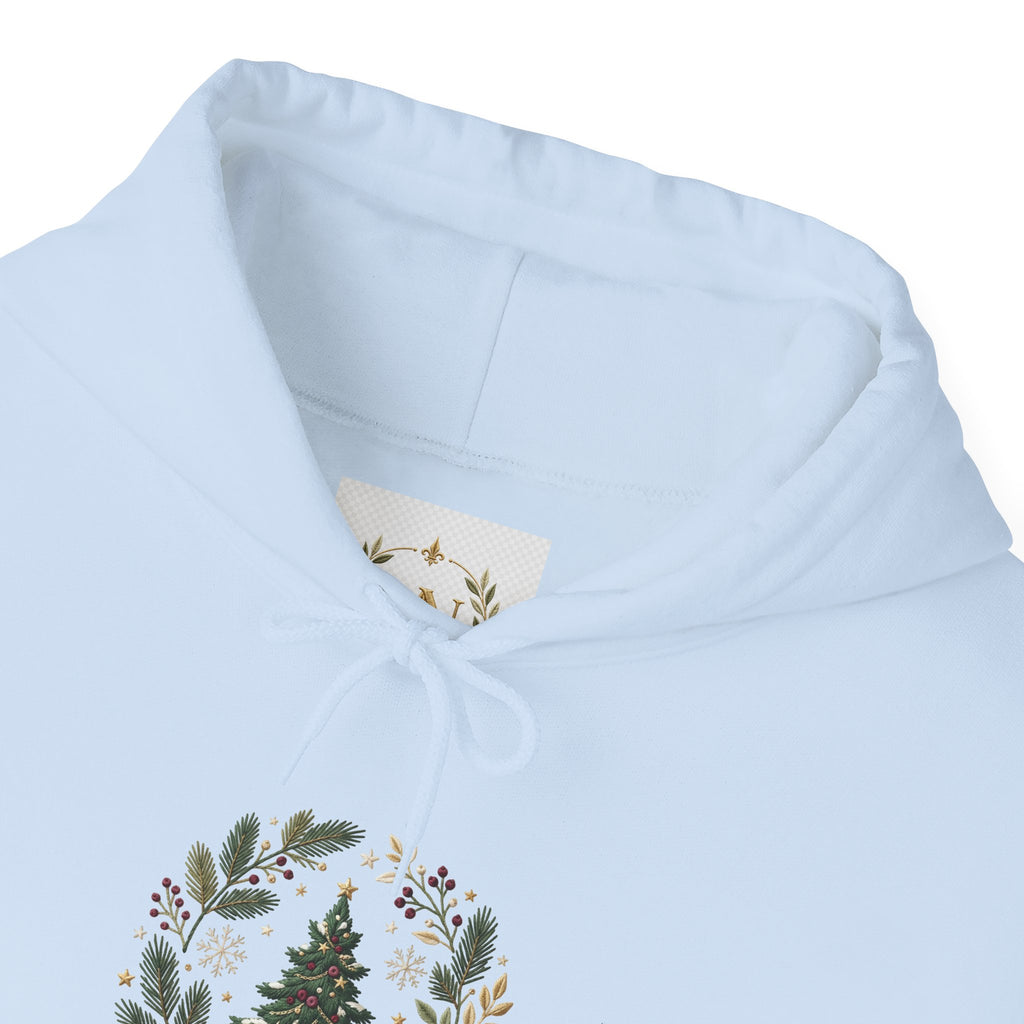Christmas Tree Wreath Hoodie — Festive Botanical Sweatshirt, 50/50 Cotton-Poly, Unisex
