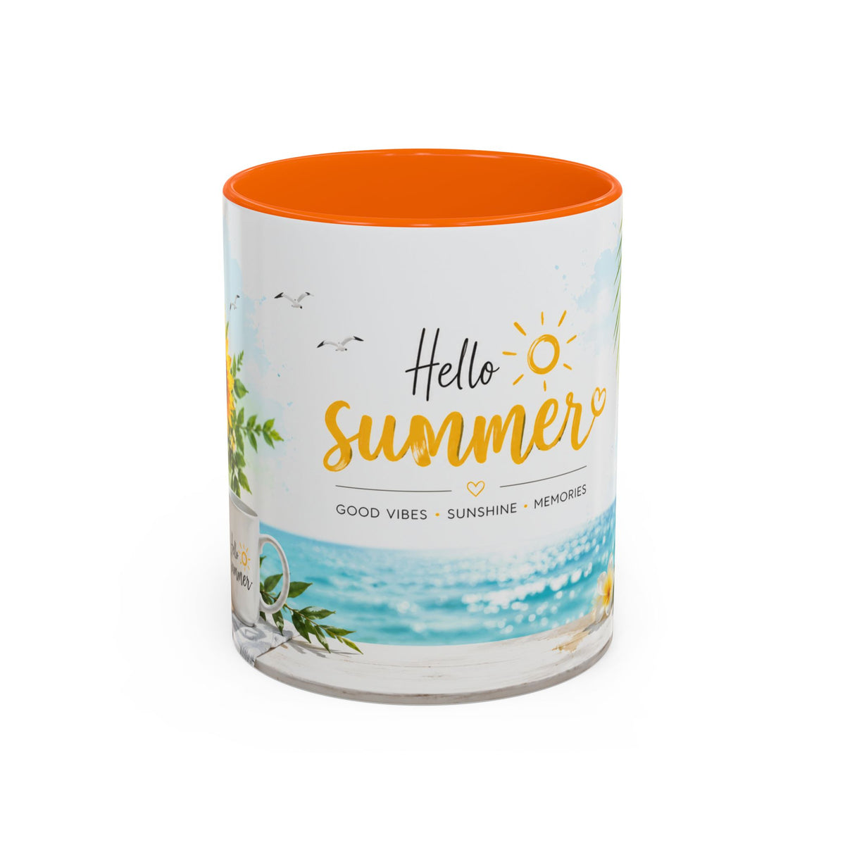 Hello Summer Accent Coffee Mug — Beach Vibes Lemon Palm Coastal Ceramic Mug (11/15oz)