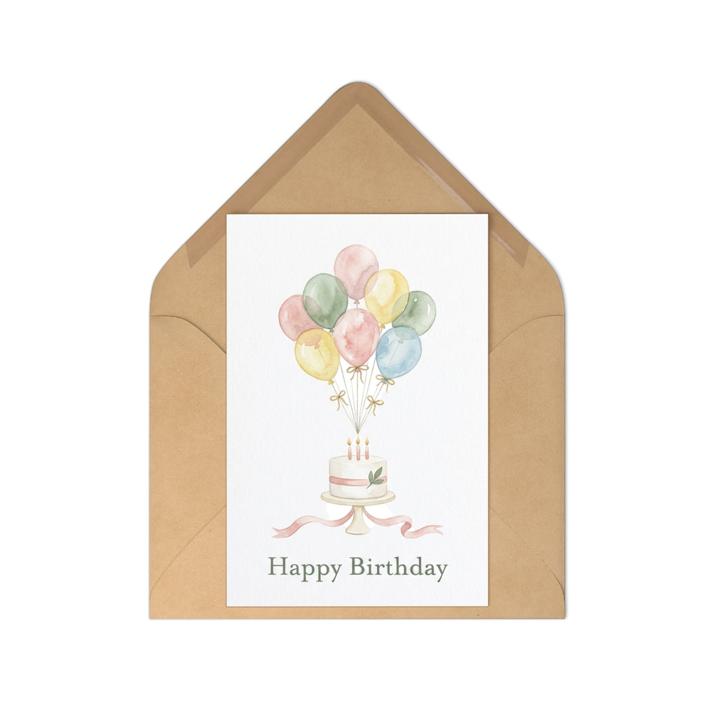 Happy Birthday Watercolour Postcards Set of 7 — Cake & Balloons Greeting Cards with Envelopes