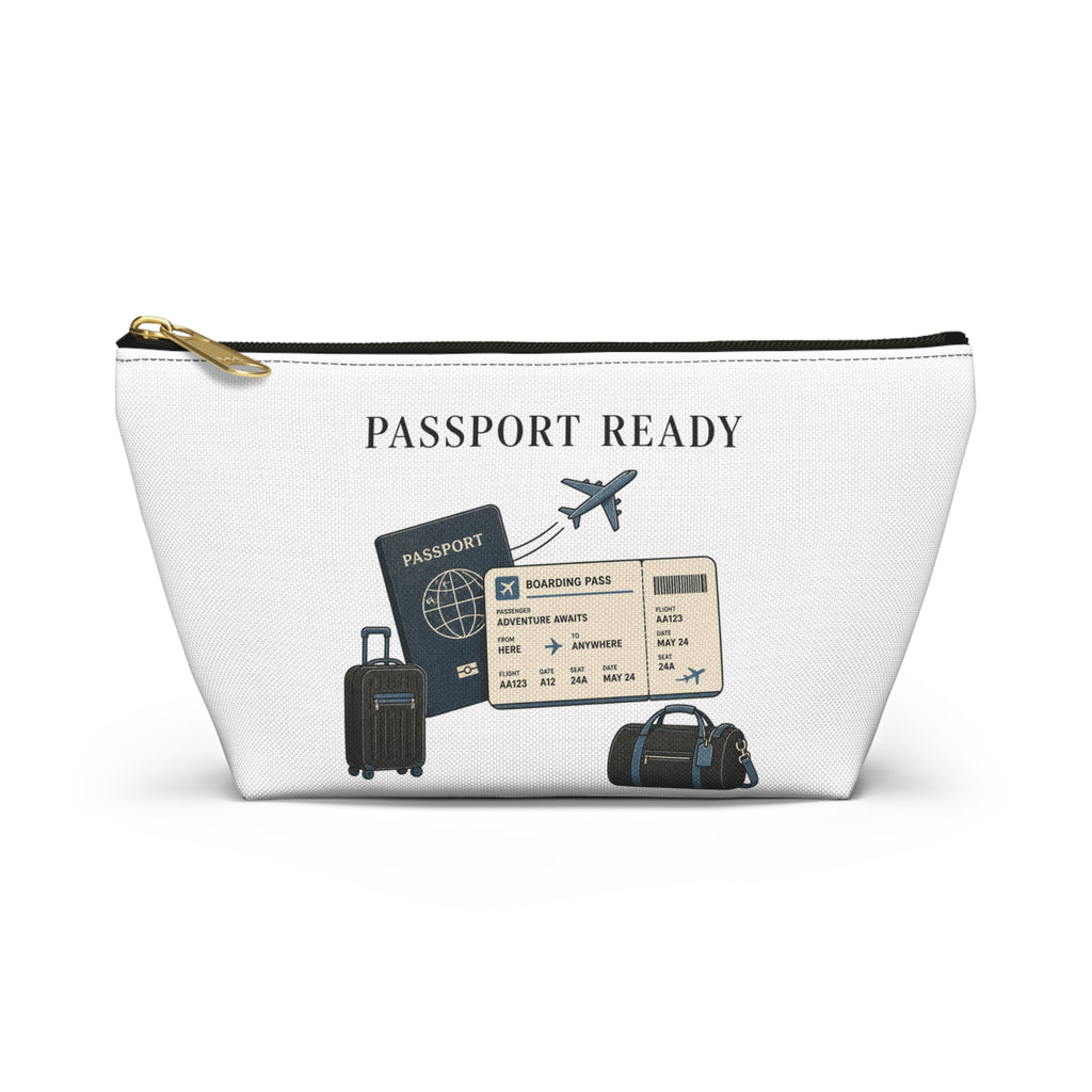 Passport Ready Travel Accessory Pouch — T‑Bottom Toiletry & Document Organizer