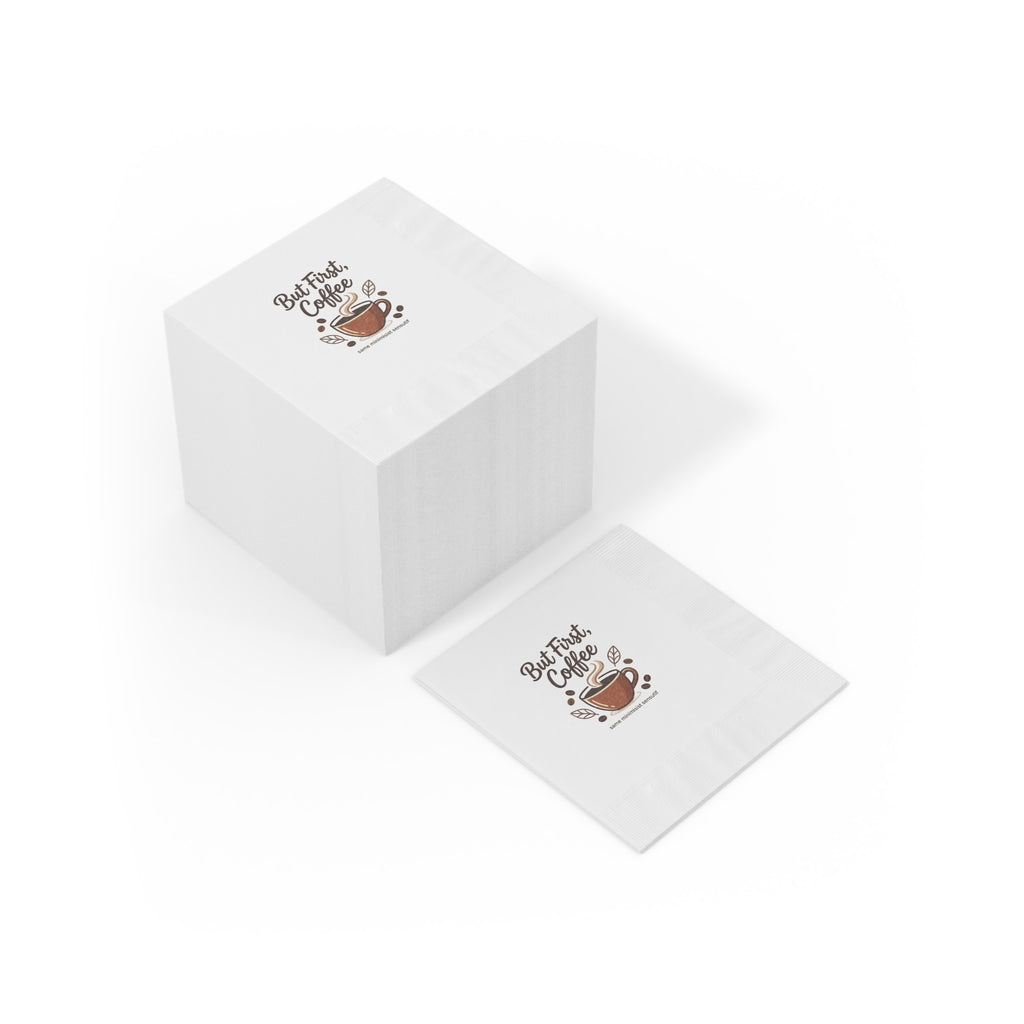 But First Coffee Napkins — Paper Cocktail Napkins with Coffee Cup Design