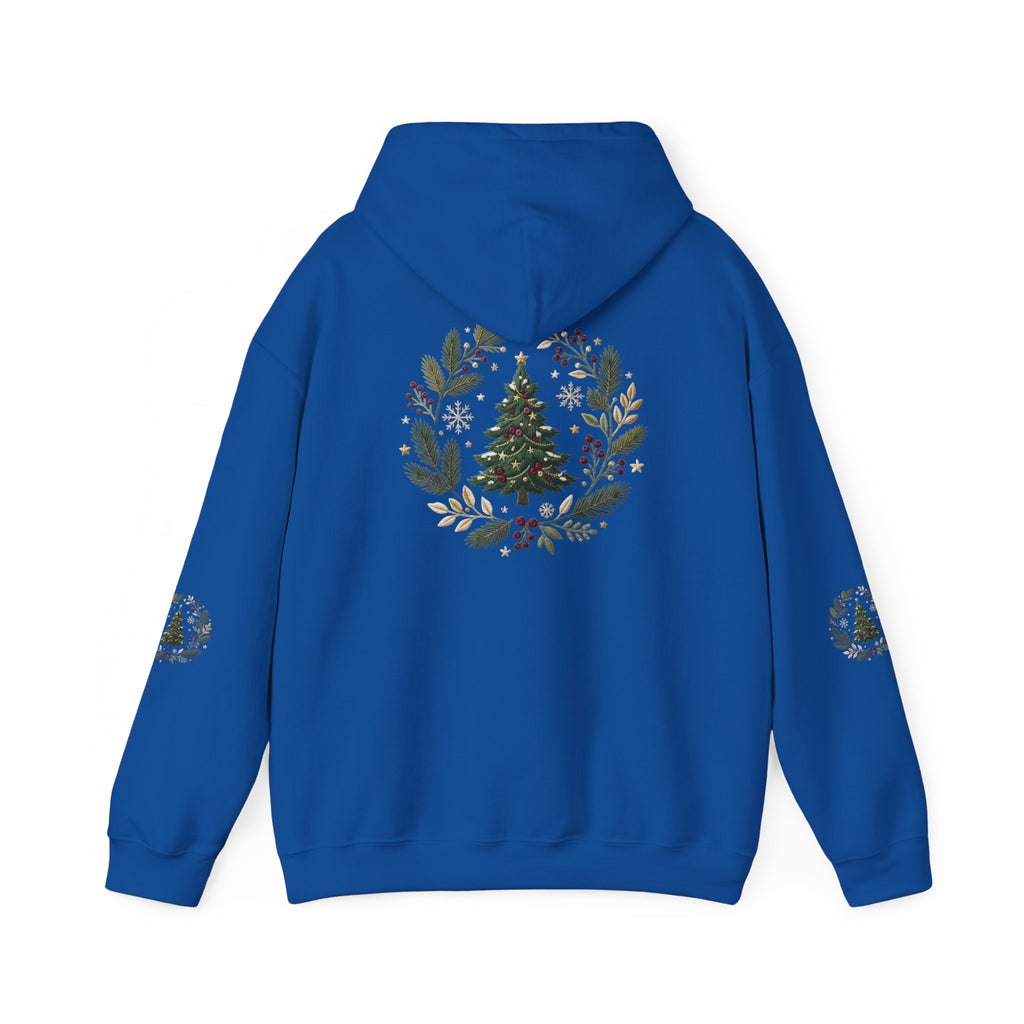 Christmas Tree Wreath Hoodie — Festive Botanical Sweatshirt, 50/50 Cotton-Poly, Unisex