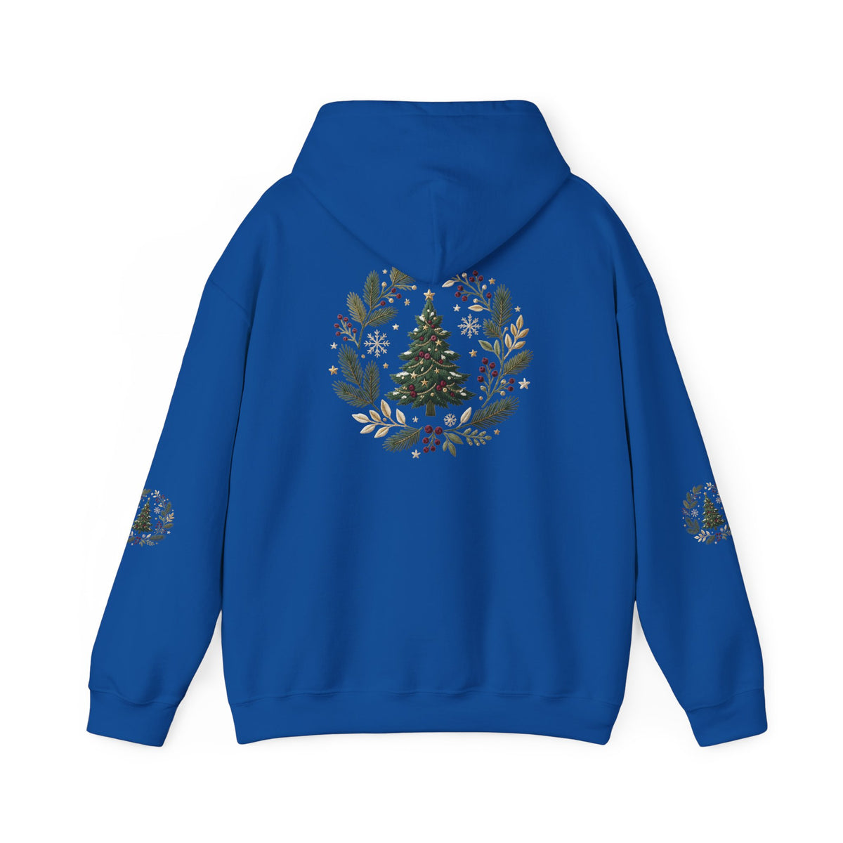 Christmas Tree Wreath Hoodie — Festive Botanical Sweatshirt, 50/50 Cotton-Poly, Unisex