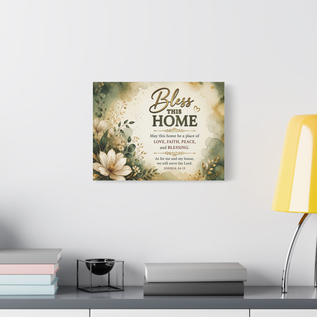 Bless This Home Canvas Wall Art — Floral Scripture Home Blessing (Joshua 24:15)