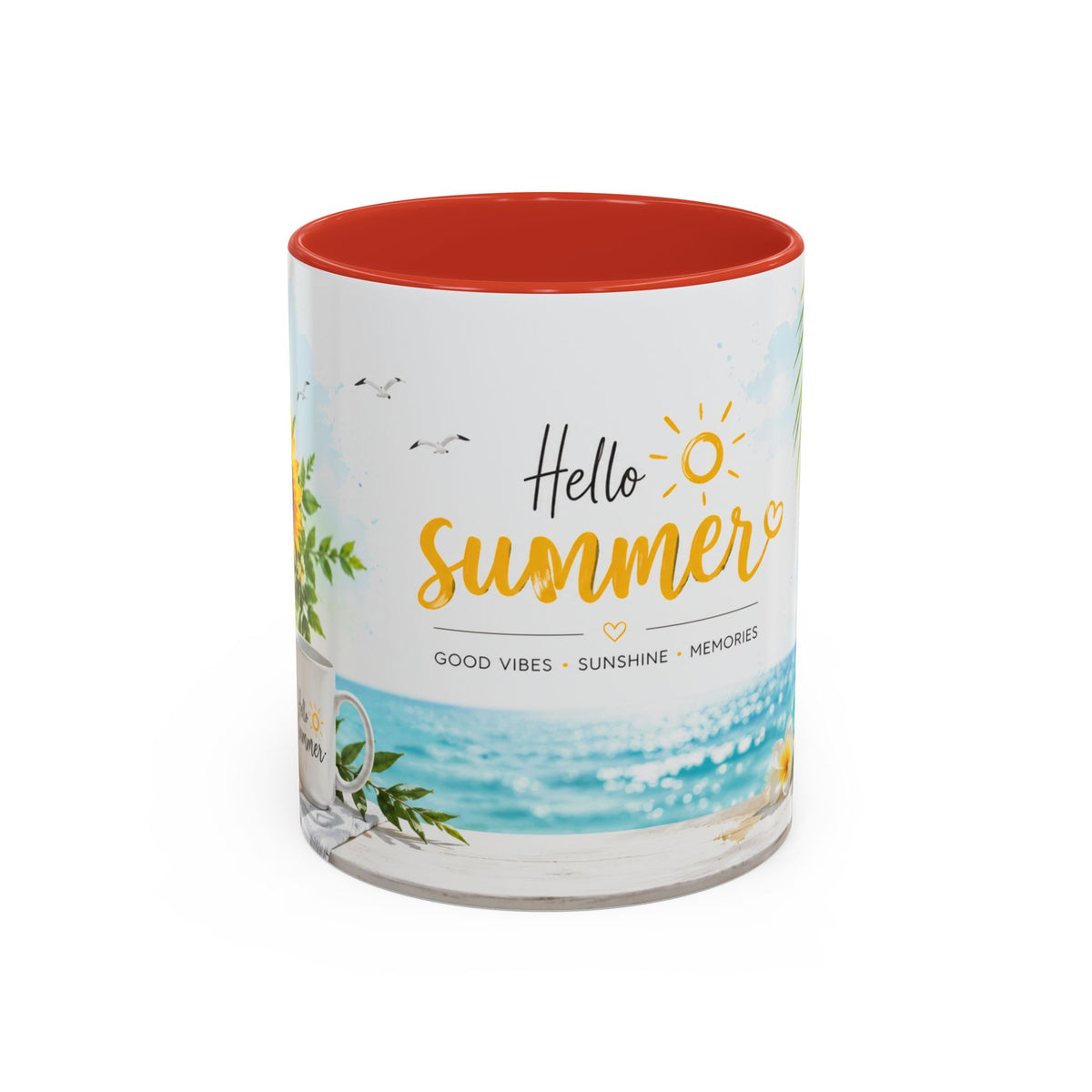 Hello Summer Accent Coffee Mug — Beach Vibes Lemon Palm Coastal Ceramic Mug (11/15oz)