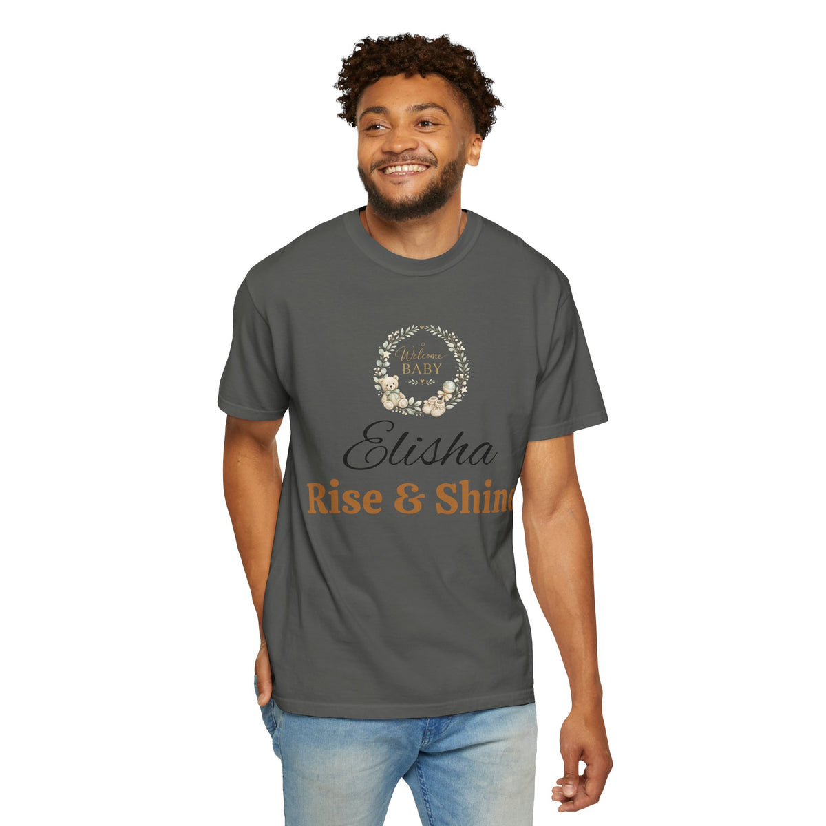 Personalized 'Rise & Shine' T-Shirt — Custom Name Floral Monogram Tee
